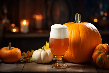 Halloween beer, autumn beer, event for halloween, october, glass of beer, pumpkins, Jack O'Lantern,...