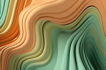 Abstract wallpaper with pastel green and orange undulating lines, featuring 3D render with blank spaces. Generative AI