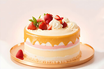 Celestial Confection Cakes Radiant Glow Bathed in the soft and warm light of a celebratory occasion, the cake radiates a sense of sweetness and joy Generative AI