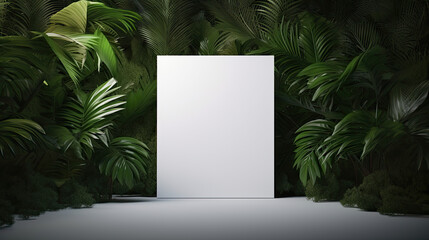 empty white blank against a vibrant tropical backdrop, creative poster mockup, 