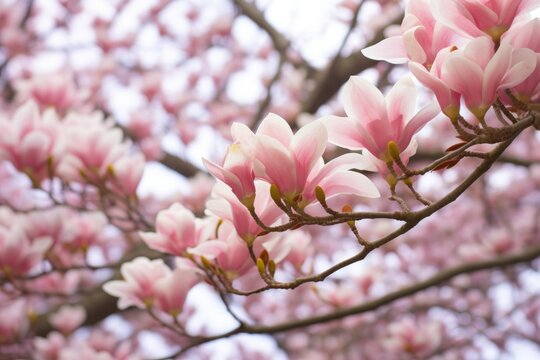 soft focus on blooming magnolia tree flowers