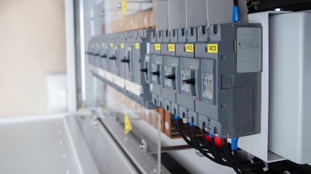 Voltage switchboard with circuit breakers.

