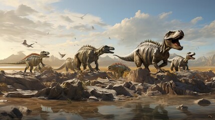 Dinosaur fossils in rocks. Created using Generative AI technology. - obrazy, fototapety, plakaty