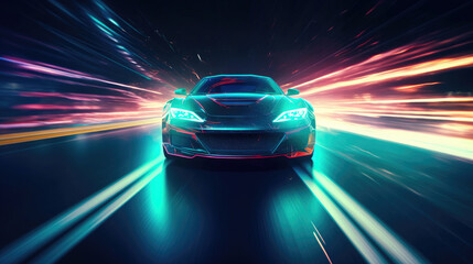 Fototapeta na wymiar Vibrant Car Lights in Cinematic Motion
