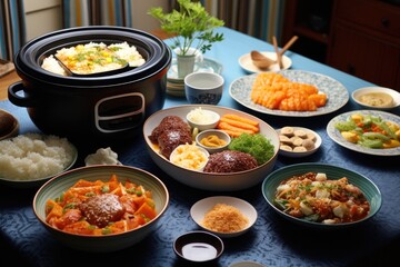 assortment of dishes prepared using rice cooker