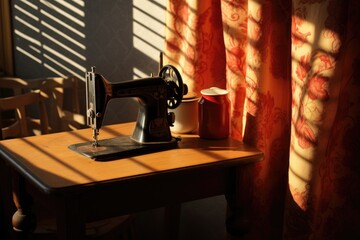 Fototapeta na wymiar sunlight casting shadows on a sewing machine
