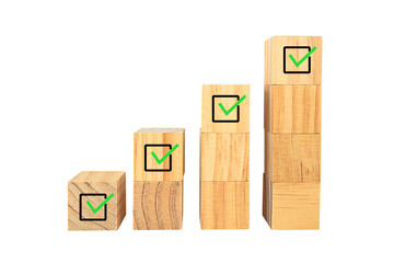 Business growth success achievement concept, arranging wooden block stacking as step stair or...