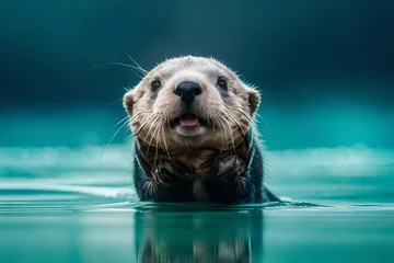 Foto op Plexiglas Enchanting Discovery: A Playful Sea Otter Pup Explores the Mysteries of the Kelp Forest in a Heartwarming Underwater Scene. © Muhammad