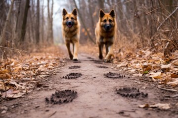 Naklejka na ściany i meble dog paw prints on a walking trail