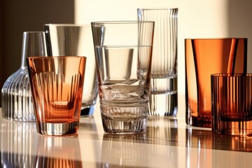 clean glassware reflecting sunlight