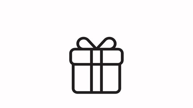Gift Box Animated Icon on white Screen Background. 4K Animated Icon to Improve Your Project and Explainer Video. Gift box icon animation for app, web, logo, UIUX, line icon animation.