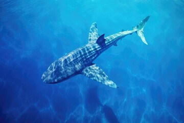 Obraz na płótnie Canvas aerial view of whale shark feeding in clear blue waters