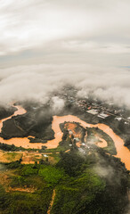 Panoramic shot of Dinh Van Town with the Dam Nhim river running around the town