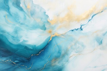 Fototapeta premium Celestial Whirls Blue Pastel and Gold Turquoise Abstract Azure Elegance Gold Turquoise Abstract on Pastel Blue Marble