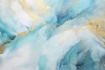 Abstract Dreamscape Blue Pastel with Turquoise and Gold Radiant Reflections Gold Turquoise on Blue Pastel Canvas
