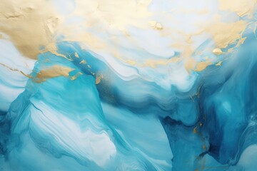 Naklejka premium Serenade of Gold and Turquoise Blue Pastel Abstract Marble Whispers Turquoise Gold Abstract on Blue Canvas