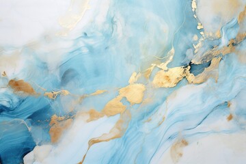 Oceanic Reverie Blue Pastel and Gold Turquoise Dance Gilded Ripples Gold Turquoise Abstract on Pastel Blue