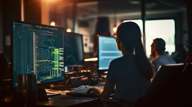 Group of people working on the programming code, minimal blurred