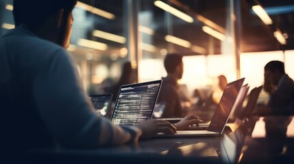 Group of people working on the programming code, minimal blurred