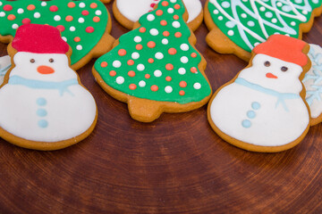 christmas gingerbread cookies with icing and christmas trees