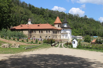 Fototapeta na wymiar A building with a red roof and a white building with a red roof