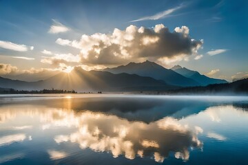 Fototapeta premium sunset over lake