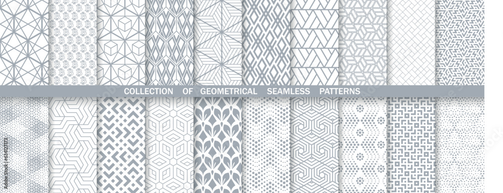 Wall mural geometric set of seamless gray and white patterns. simpless vector graphics.