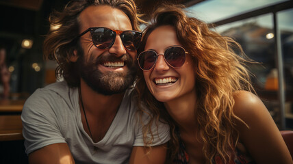 Close up photography of an happy beautiful and fit couple having fun