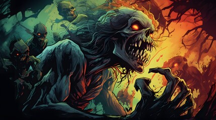 Halloween zombie monster illustration for background or wallpaper