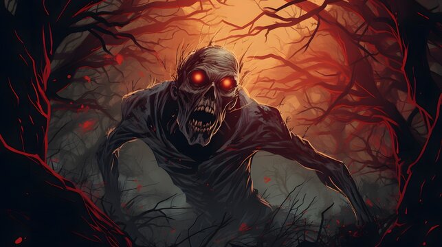 Halloween zombie monster illustration for background or wallpaper