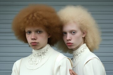 Portrait of albino twins shot up close - obrazy, fototapety, plakaty