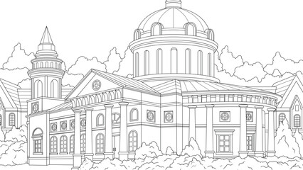 Vector illustration, ancient building architecture