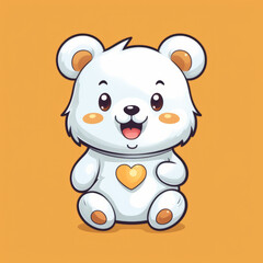 Illustration of a cute white teddy bear with a heart-shaped emblem on its chest
