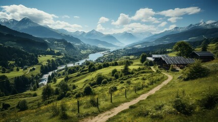 Fototapeta na wymiar Captivating Vistas: Exploring Majestic Alps, Lush Forests, and Serene Valleys amidst Nature's Marvels!, generative AI