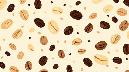 Fototapeta premium a horizontal image of illustrated coffee beans on a cream-colored background in a Barista-themed image in a JPG horizontal format. Generative AI