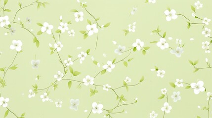 a horizontal image of graphic white flowers on a pale lime green background for mock-up, and produt presentation in a Commercially-themed image as a JPG horizontal format. Generative AI