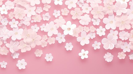 Obraz na płótnie Canvas a horizontal image of graphic white flowers on a pink background for mock-up, and a product presentation in a Commercially-themed image as a JPG horizontal format. Generative AI