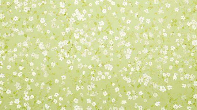 a horizontal image of graphic white flowers on a pale lime green background for mock-up, and produt presentation in a Commercially-themed image as a JPG horizontal format. Generative AI