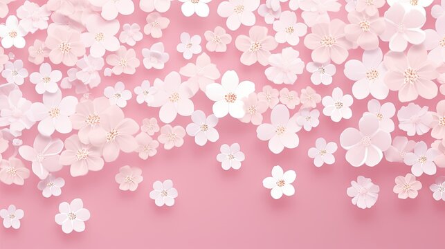  a horizontal image of graphic white flowers on a pink background for mock-up, and a product presentation in a Commercially-themed image as a JPG horizontal format. Generative AI