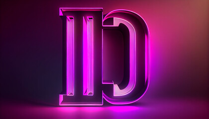 Neon light letter D. Shiny and iridescent alphabet on a pink background, glowing sign, Ai generated image 