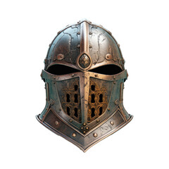 A aged knight s helmet on a transparent background