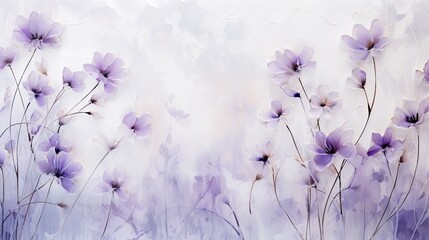 describing a horizontal image of pressed translucent light purple flowers on rice paper as a background in a Floral-themed image as a JPG horizontal format. Generative AI
