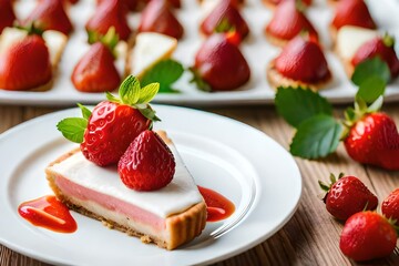 Dessert with strawberries on a neutral background created and generated by AI