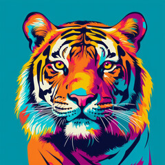 Illustration of a vibrant tiger against a striking blue backdrop