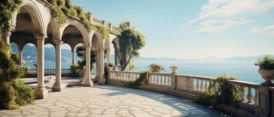 Fototapeta premium Seaside Serenity: Roman Art and Architecture in a Breathtaking Villa Photo