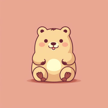 Illustration Of A Brown Bear Sitting On A Vibrant Pink Background - Clipart