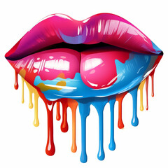 A vibrant and artistic lip with colorful paint dripping down - Lips Clipart