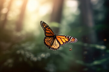 Fototapeta na wymiar A graceful butterfly soaring through a lush forest