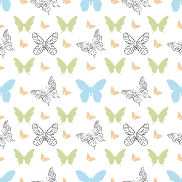 Vector linear pattern with linear, colored butterflies