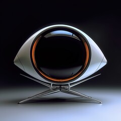 Retro futuristic white TV. Simple clean design. Oval shape television, minimalistic design. Vintage next-generation electronic monitor. Generative AI.